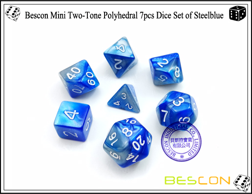 Bescon Mini Ensemble de dés polyédriques bicolores 7 pièces de Steelblue-1 Bescon Mini Two-Tone Polyhedral 7pcs Dice Set of Steelblue-1