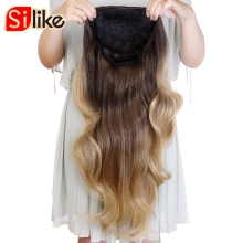 Silike 24 Inch Half Wigs Long Wavy 3/4 Ombre Blond Wig With Clip in Hair Extension 210g  synthetci hair extension