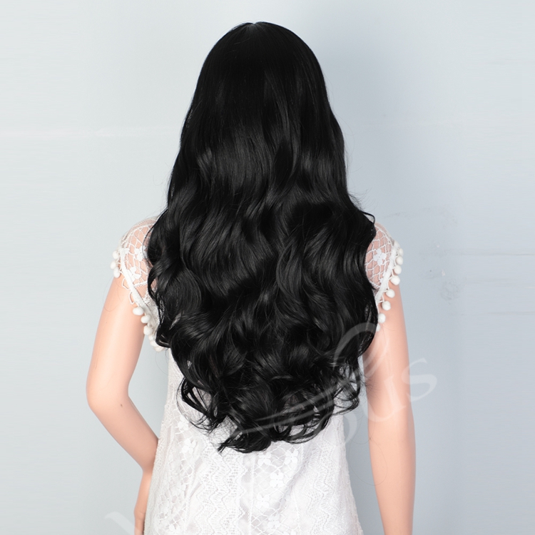 Vigorous New Fashion Cheap For Women Long Black Water Wave Fiber Heat Resistant Afro Curly Synthetic Lace Front Wig