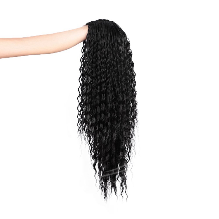 New Desinge Natural Color Hairline High Quality Machine Made Fiber Deep Curly Black Long Cheap Synthetic Hair Wigs