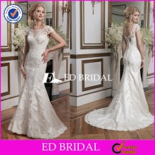 CE1209 2016 Cap Sleeve Low Back Trumpet Appliques Delicate Lace Wedding Dresses