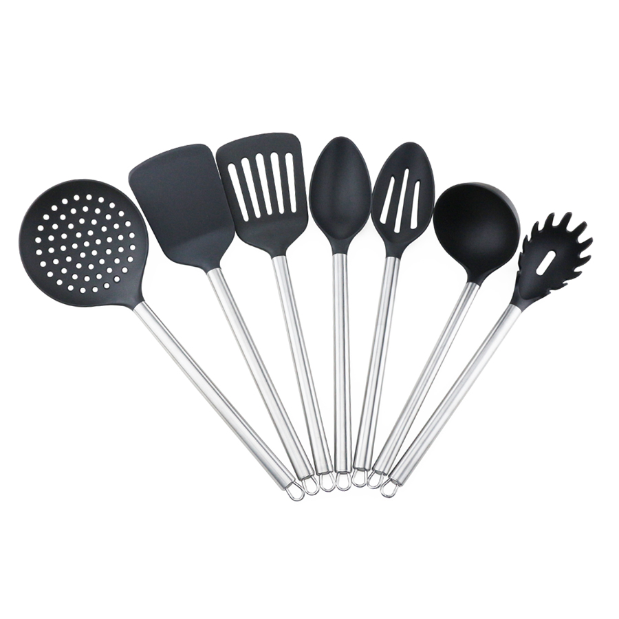 7PCS, die Silikon-Geräte mit Edelstahl-Griff kochen