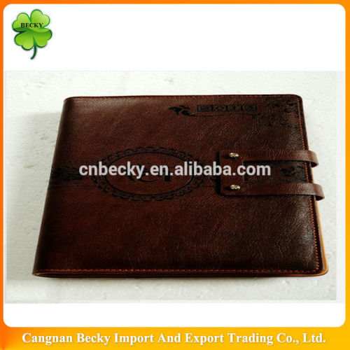 2013 dark brown a5 personalized embossing promotion pull up leather diary with closure for company advertisement