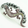 Pulsera Hematite de 8MM con cuentas redondas Stretch Gemstone con Diamante alloy fox Head Piece