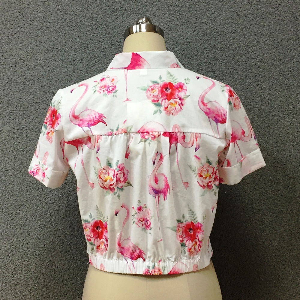 Women's cotton bird printed short shirt