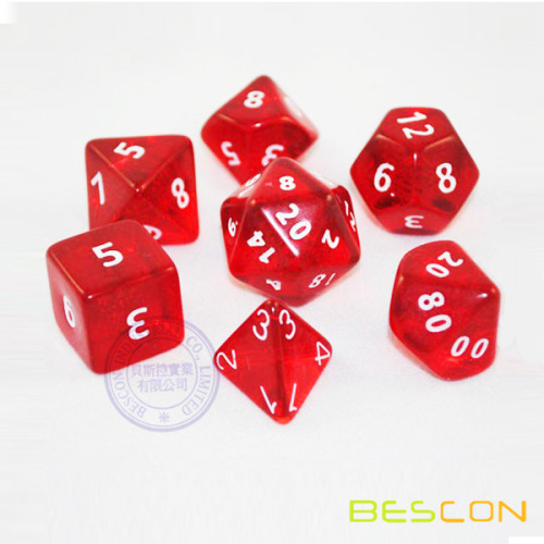 Rote Farbe Translucent 7pcs RPG Polyhedral Würfel Set