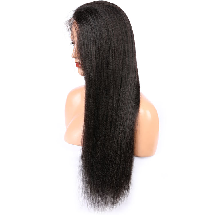 Free samples natural color yaki 13*4 lace front wigs kinky straight frontal swiss lace wigs Human Hair Wig