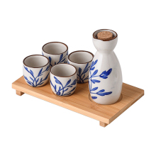 Japanese Handmade Blue and White Seigaiha Ceramic Sake Set