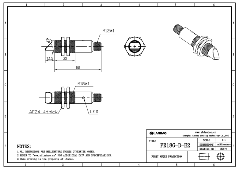 LANBAO M12 connector photoelectric sensor 3m Cylindrical sensor