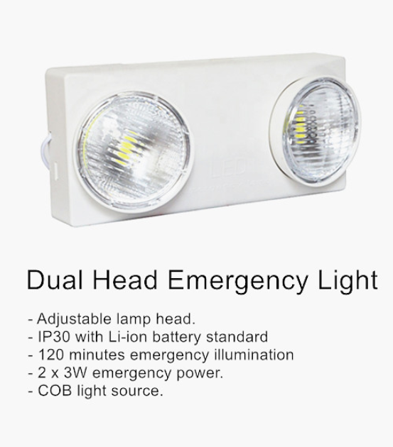 Luz de emergencia recargable LED doble cabezales