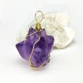 Amethyst original stone pendant necklace steel wire winding natural irregular aura Healing Crystal Necklace gem quartz jewelry s