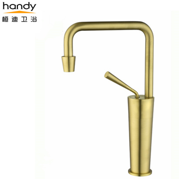 Square brushed gold basin faucet