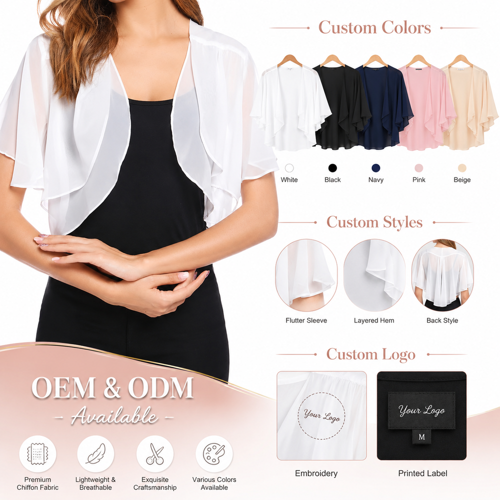 Легкий шифоновый кардиган с короткими развевающимися рукавами Lightweight Chiffon Short Flutter Sleeve Cardigan