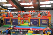 strong castle with inflatable obstacles and climb medieval theme