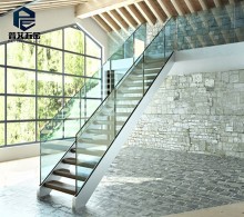 Indoor Double Steel Stringer Glass Wood Railing Stair Systems