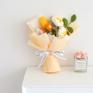 Christmas Gift Set: Crochet Flower Bouquet with Artificial Flowers and Yarn Crochet