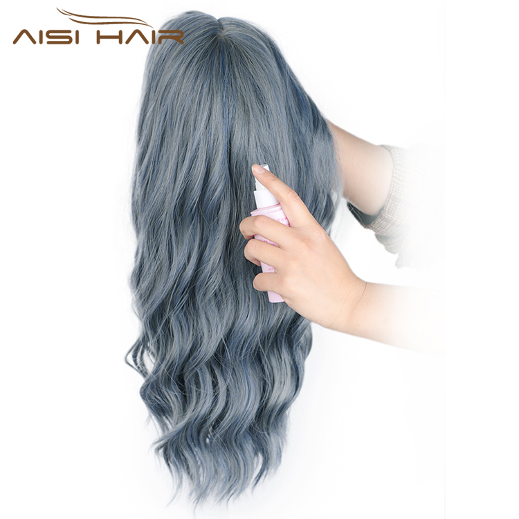 Aisi Hair Synthetic Nature Blue Body Wave Long Wavy Bang Wig Heat Resistant Fiber Wigs for White Black Women Cosplay Party Wigs
