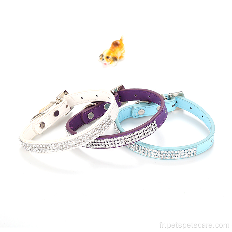 Pu Pu Leather brillant des colliers en strass pour chiens