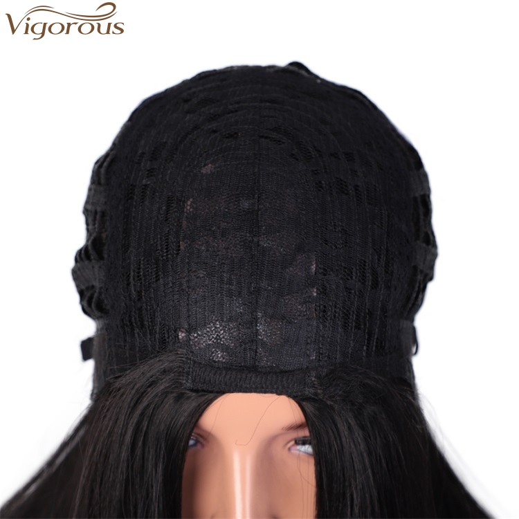 Vigorous High Temperature Middle Part Wigs For White Women Long Silky Straight Black Wigs Synthetic Wigs Wholesale Price