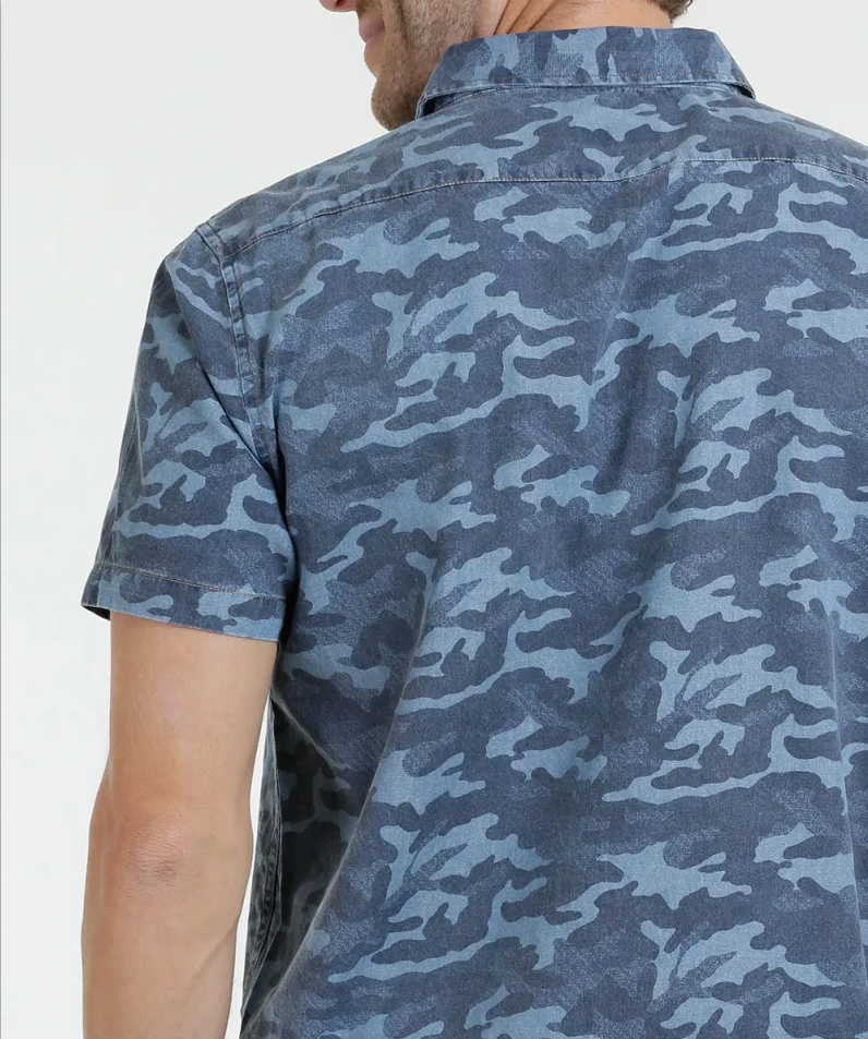 Camicie casual da uomo in cotone stampa militare a maniche corte