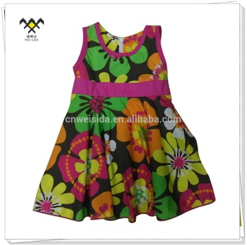 2016 flower printed sleeveless girls summer dresses