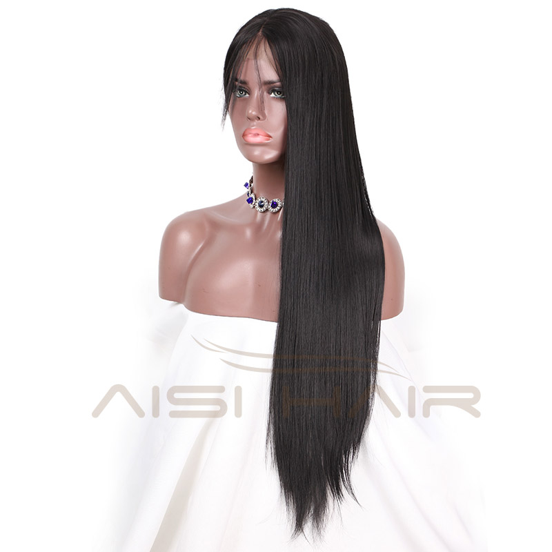 Aisi Hair Wholesale Long Silky Straight Black Synthetic Lace Front Wigs With Baby Hair For Women Heat Resistant Fiber