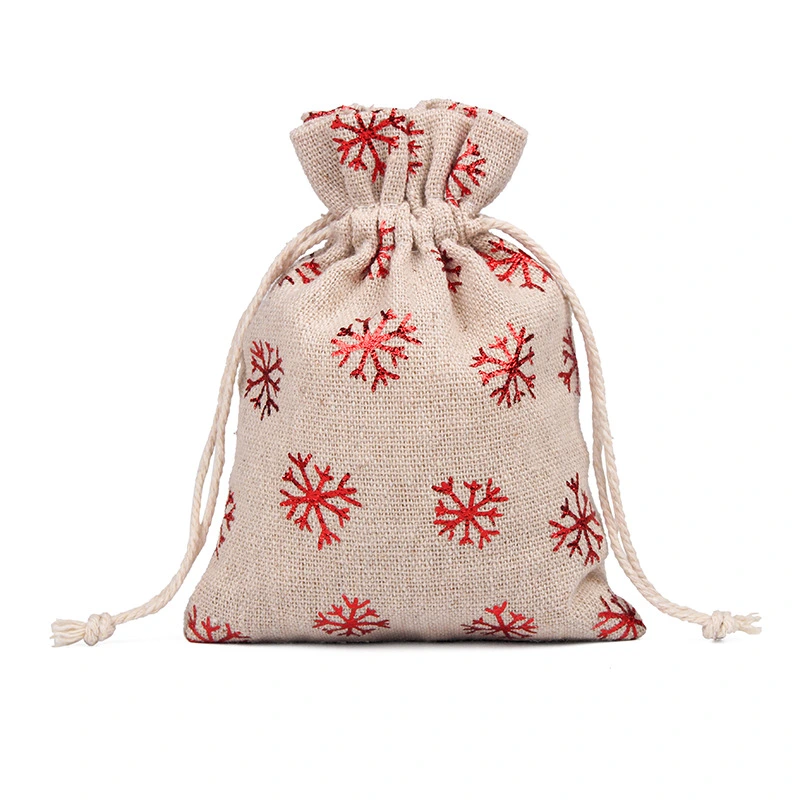 Christmas Linen Drawstring Bag Linen Cosmetic Bag Small Jute Bag for Cosmetic/Jewelry Gift