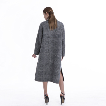 Fashionable straight plaid cashmere coat