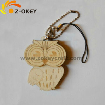 hot sale Wooden laser carving key chain with cute owl shape