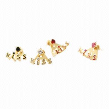 Rhinestone Stud Earrings, Kiss, Various Designs are Available