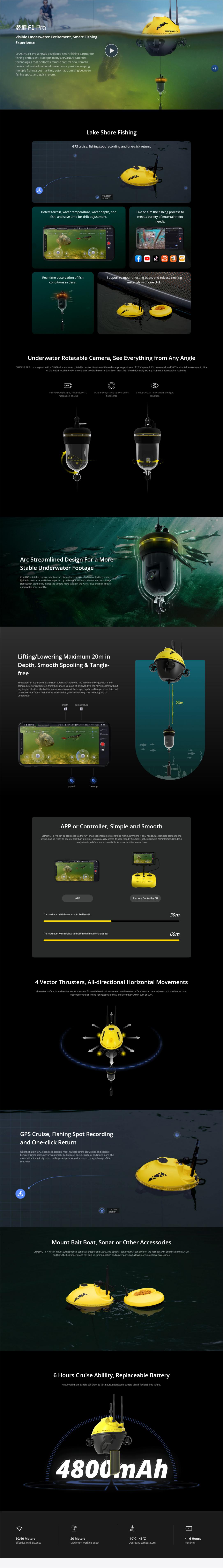 Chasing F1 Pro Underwater ROV Drone with 4K Camera 256G GPS Fish Finder 4 Axis Propeller Removable Battery Diving Equipment