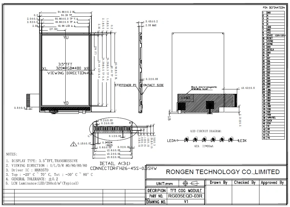 All Viewing 3.5inch 320*480 TFT LCD Screen with Touch Panel