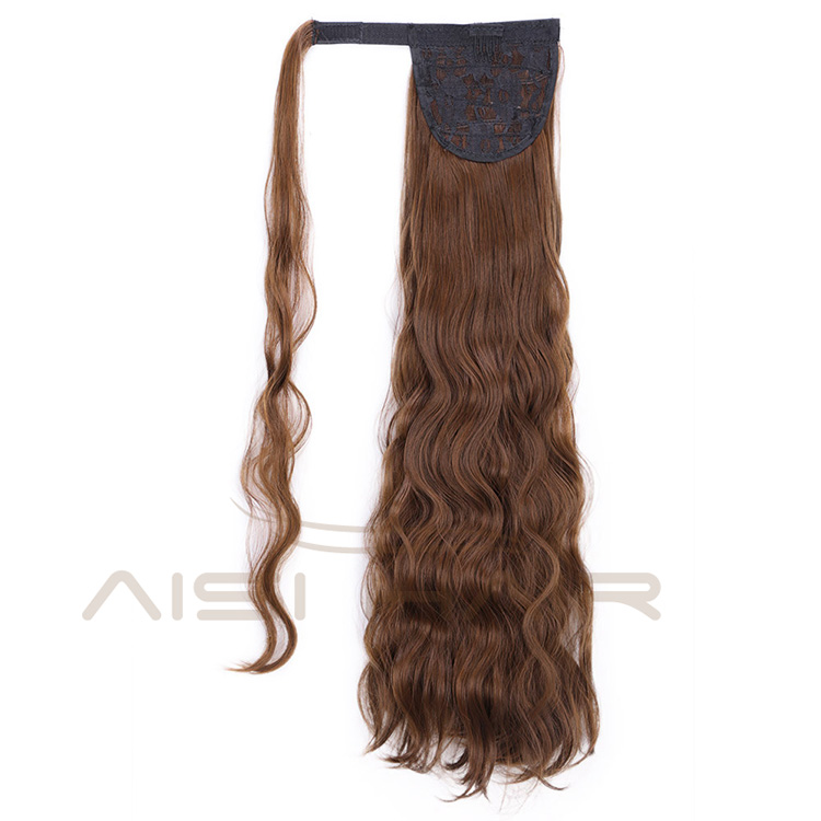 Aisi Hair Heat Resistant Synthetic Fiber Ponytail Hair Extensions Brown Long Wavy Pony Tail Clips In Hairpieces