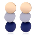 Hoop &huggie earrings Round Button Dangle Stud - Triple Gold Blue Acrylic Matte Paint Curved Discs Drop Jewelry Gift for Women