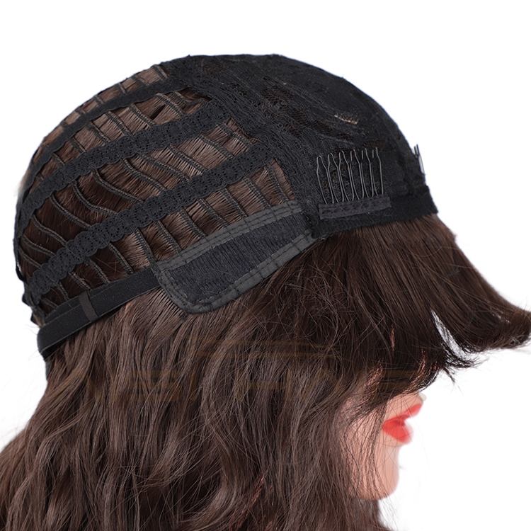 Aisi Hair Wholesale Top Quality Brown Short Bob Wig With Neat Bangs Synthetic Short Curly Wave Wigs For Black Women