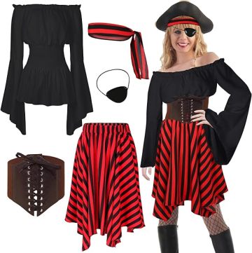 Cosrea Pirate Costume Set Adult Women Halloween Pirate