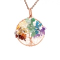 Tree of Life Wire Wrapped Natural Gemstone Healing Crystal Round Pendant Necklace