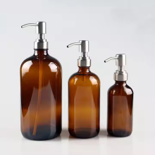 Amber glass shampoo bottle with pump lid wholesale