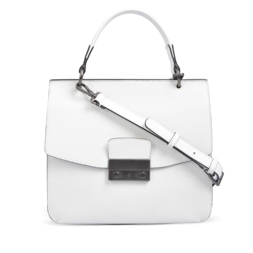 Leather Work Satchel Winged Tote in White
