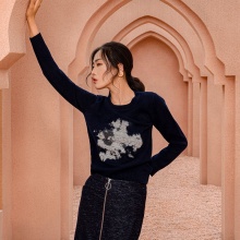 Custom High-Quality 100% Wool O-Neck Fleece Embroidery Sweaters for Women