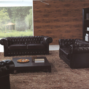 Chesterfield Leather Upholstered Crystal Buttons Sofa Set