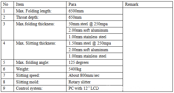 Hydraulic plate bending machine specification