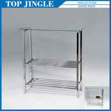 Deft design rectangle 2 tier useful shoes rack with glass shelf