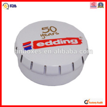 small round click clack tin box