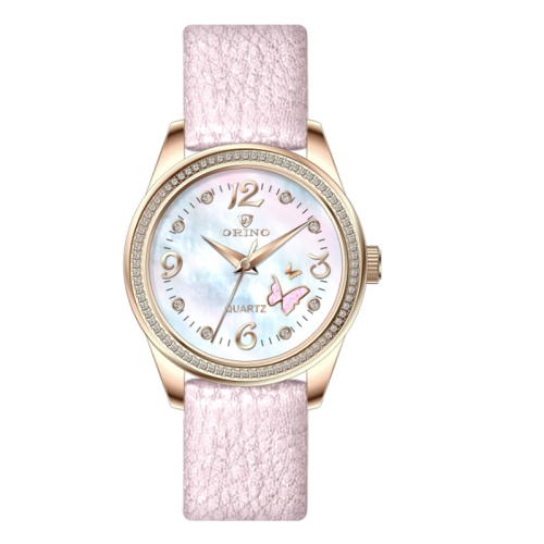 Diamond Bezel MOP Dial Women's Leather Watches