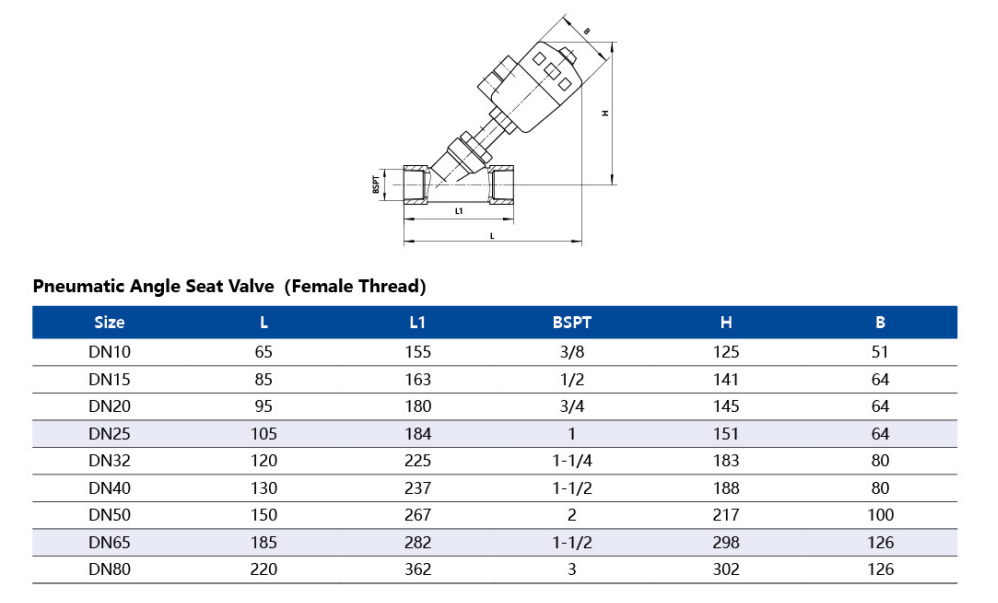 Sanitary Angle Seat Valve Dimension 2