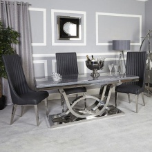 200 cm Faux Marble Dining Table with polished Chrome Silver Base