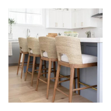 Natural Style White Ash Wood Bar High Stool with Fabric Back and Seat