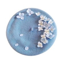 french style blue wool beret with flowers