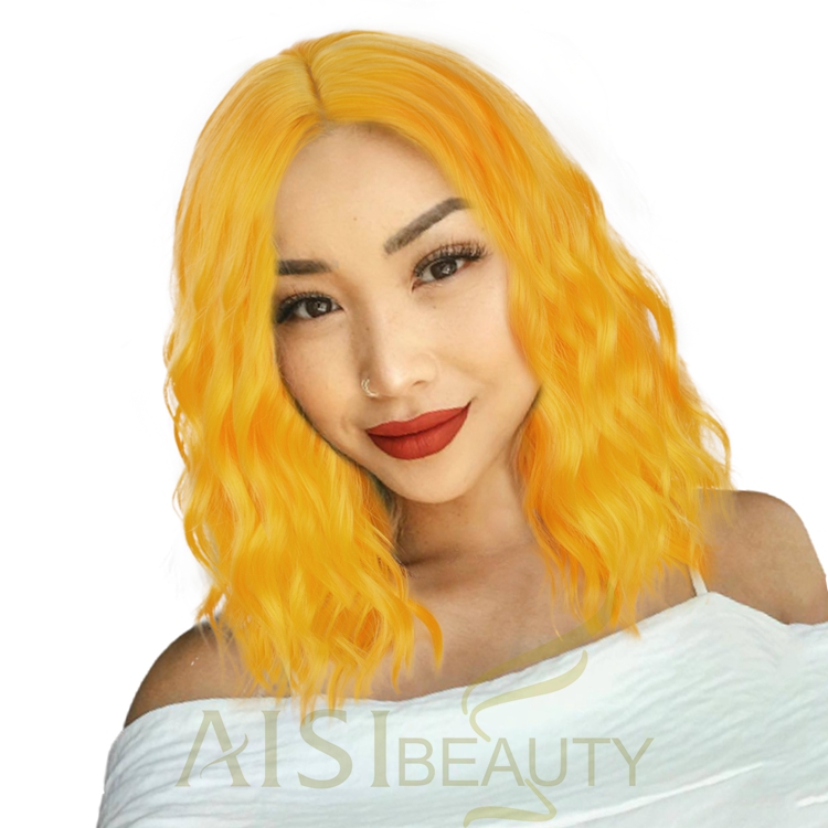 Aisi Beauty Natural Cheap Price U Part Light Golden Good Quality Loose Wave Bob Cut Frontal Curly Short Wavy Lace Front Wig